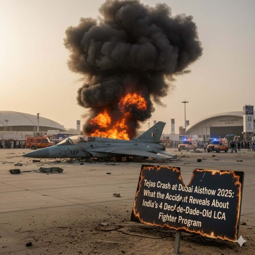 Tejas Crash at Dubai Airshow 2025 What the Accident Reveals About India's 4-Decade-Old LCA Fighter Program